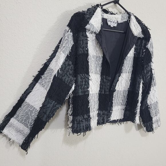 Silver Stream Jacket Womens Size M  Black White Cotton Casual Fringe Edgy Boho - Picture 10 of 12